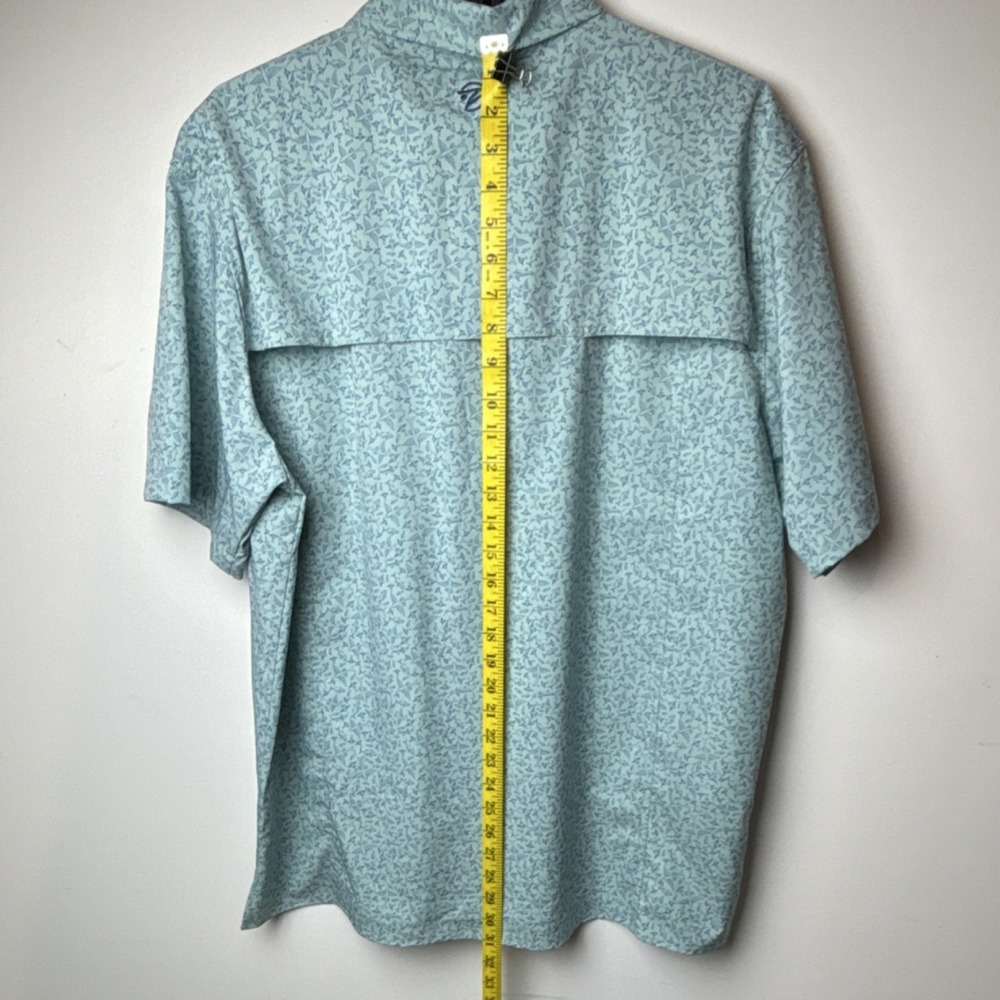 GILLZ Men's Light Blue Fish Pattern Polo Shirt L Zipper Pocket Button Breathable - Picture 8 of 8